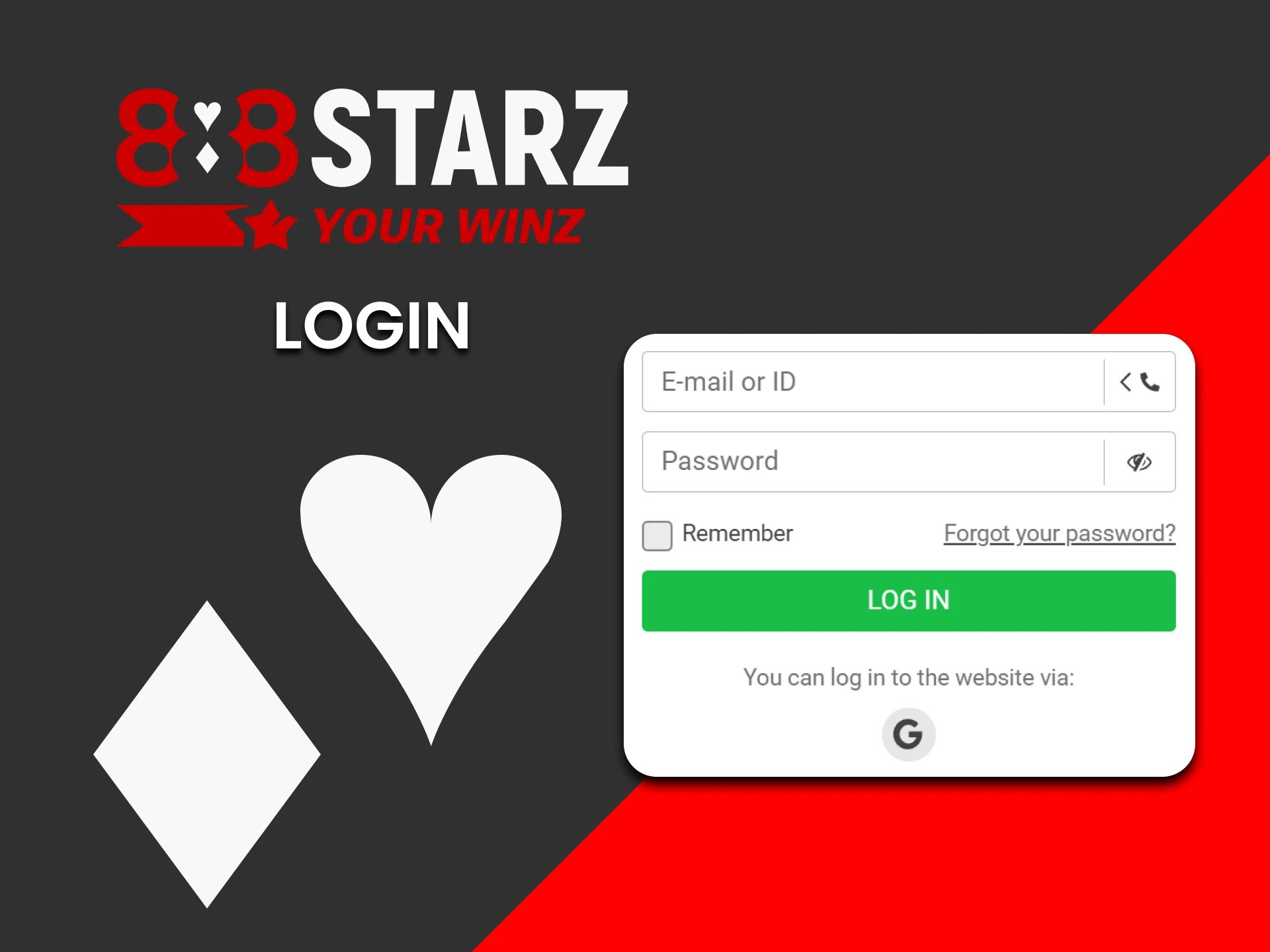 Log in to your 888starz personal account to bet.