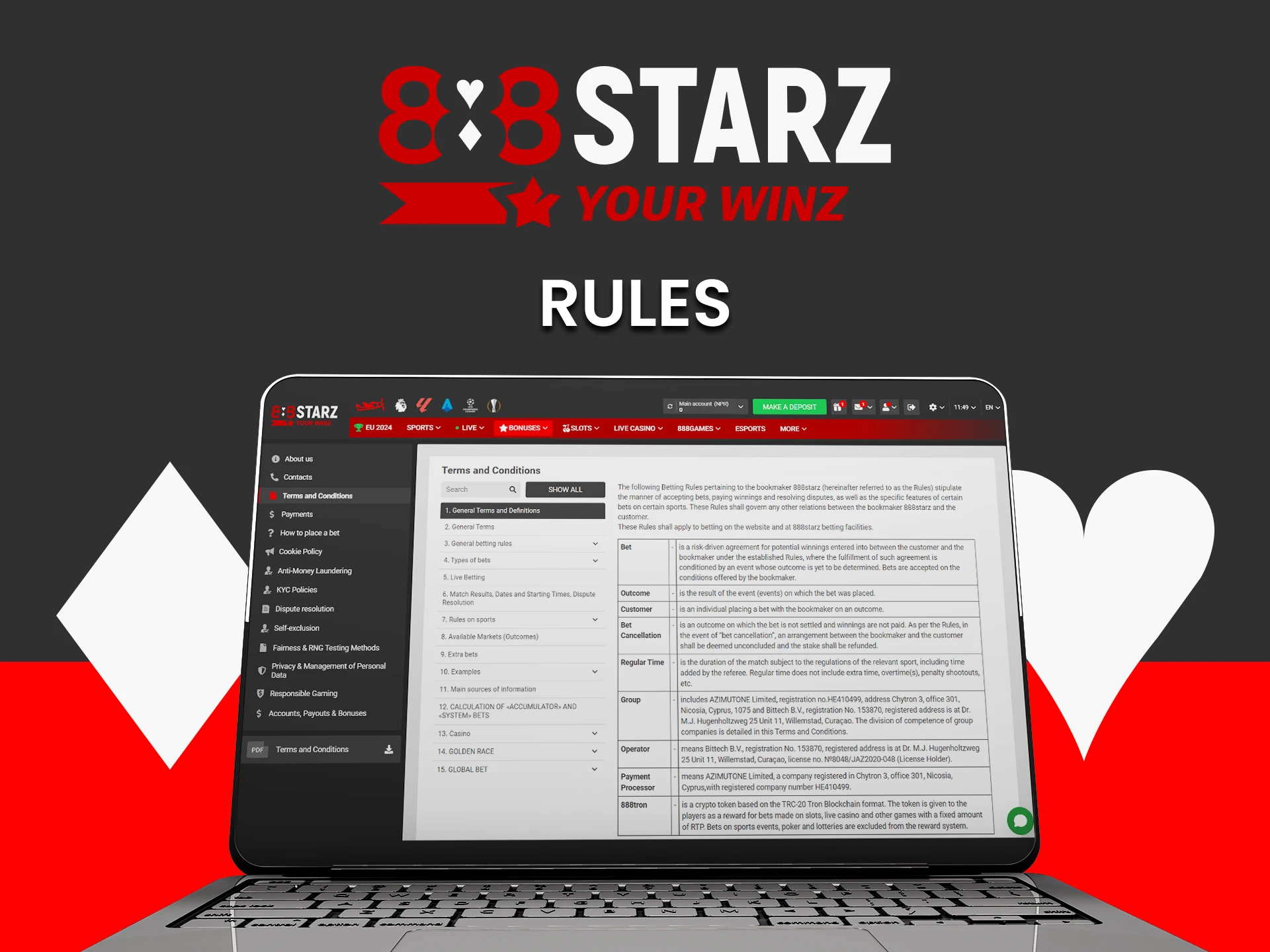 Study the rules of the 888starz site.