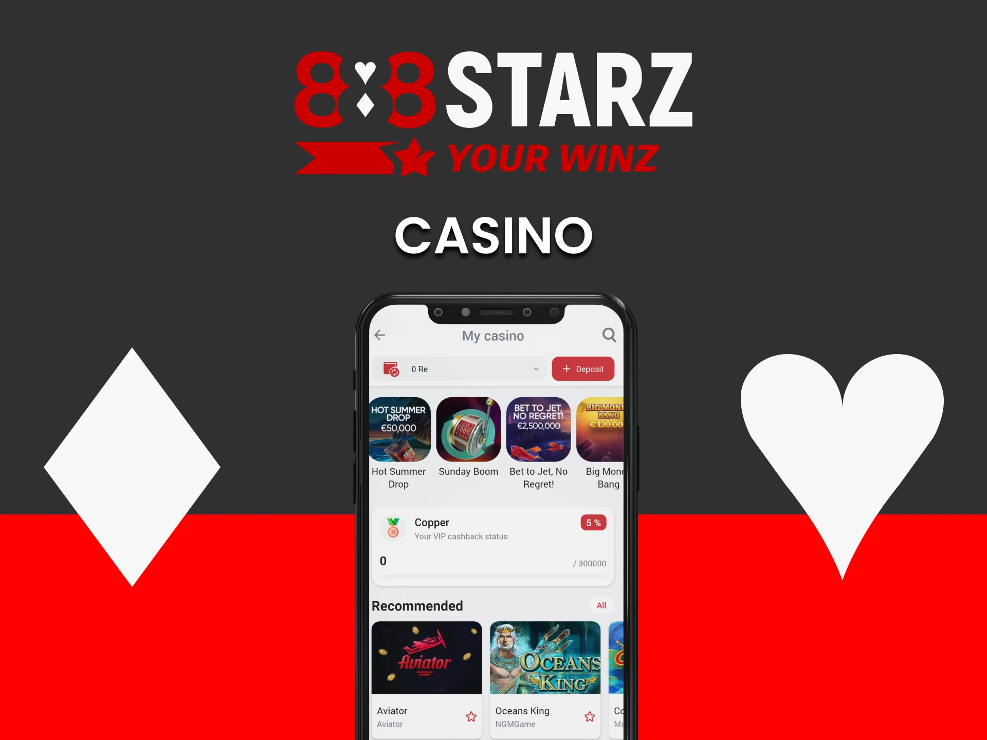 Play at the casino using the 888starz app.