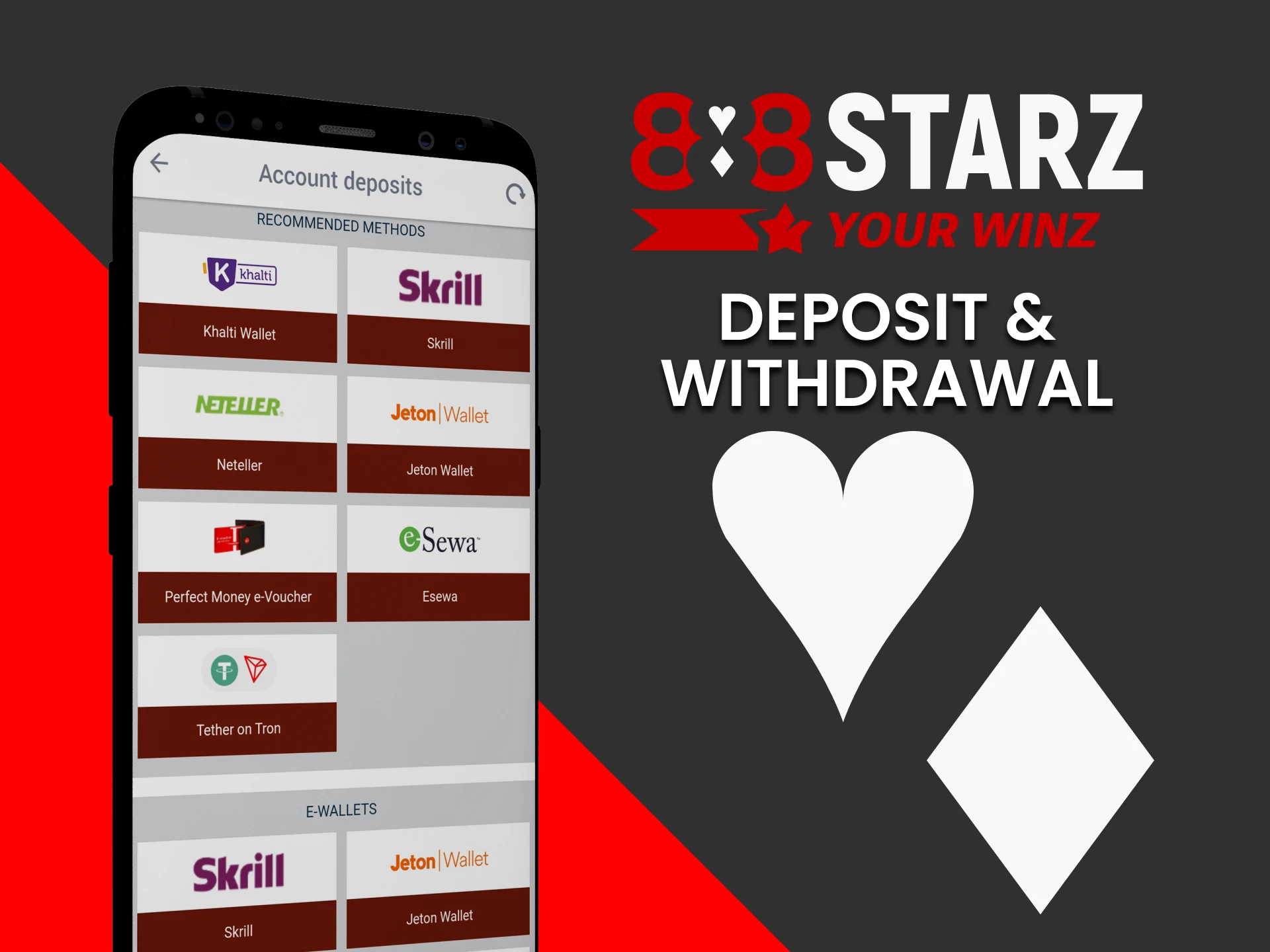 Choose your transaction method on 888starz.