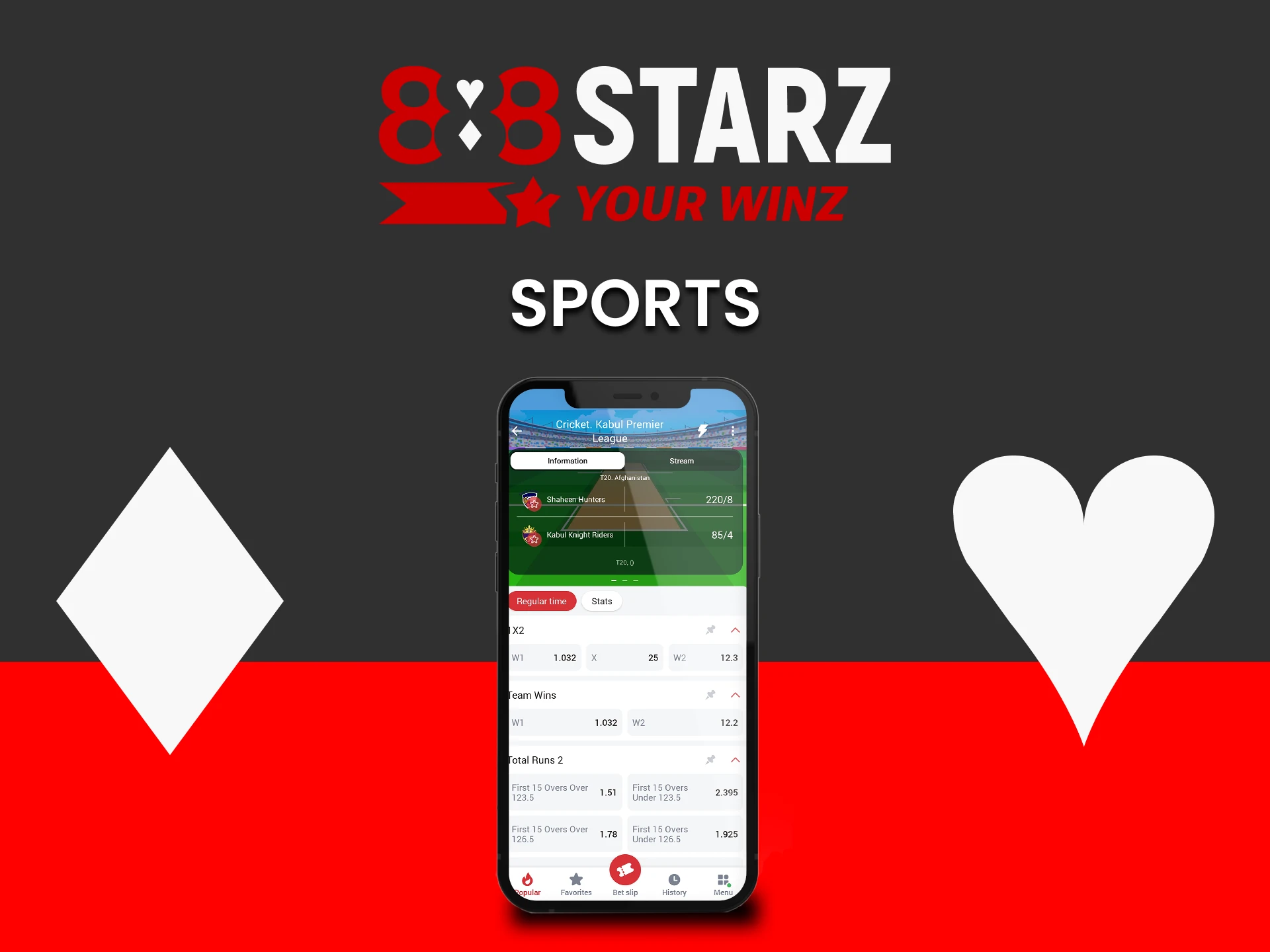 You can place bets on sports using the 888starz app.