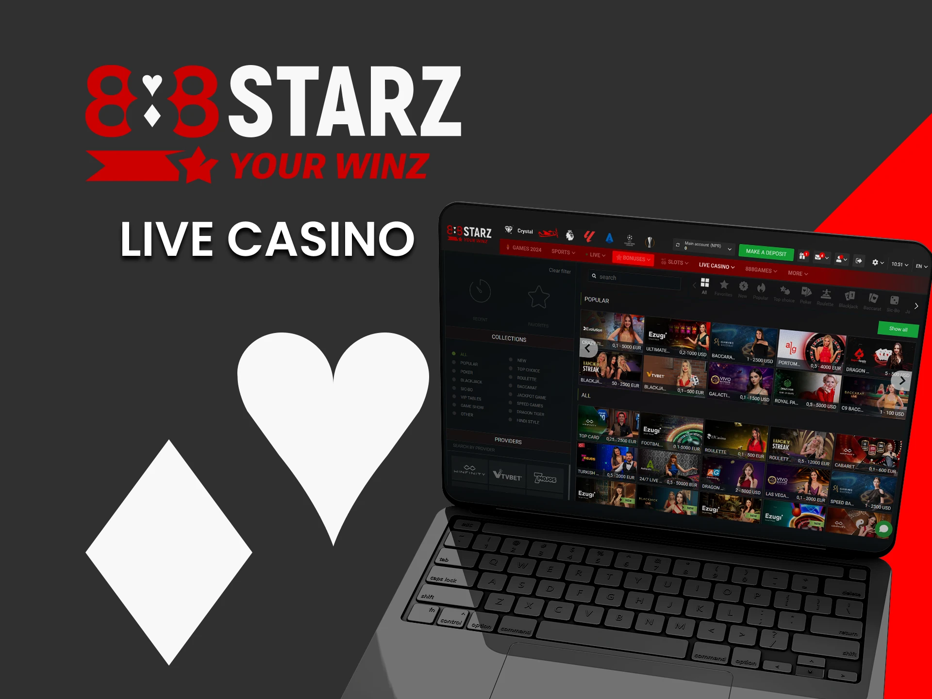 Play live casino with 888starz.