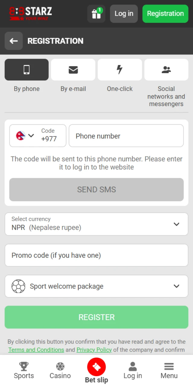 Simple registration process at 888Starz casino.
