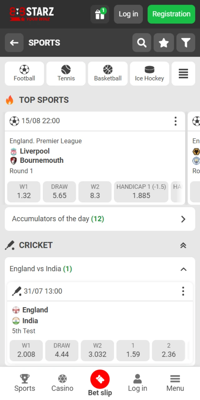 888Starz offers a variety of sports to bet on.