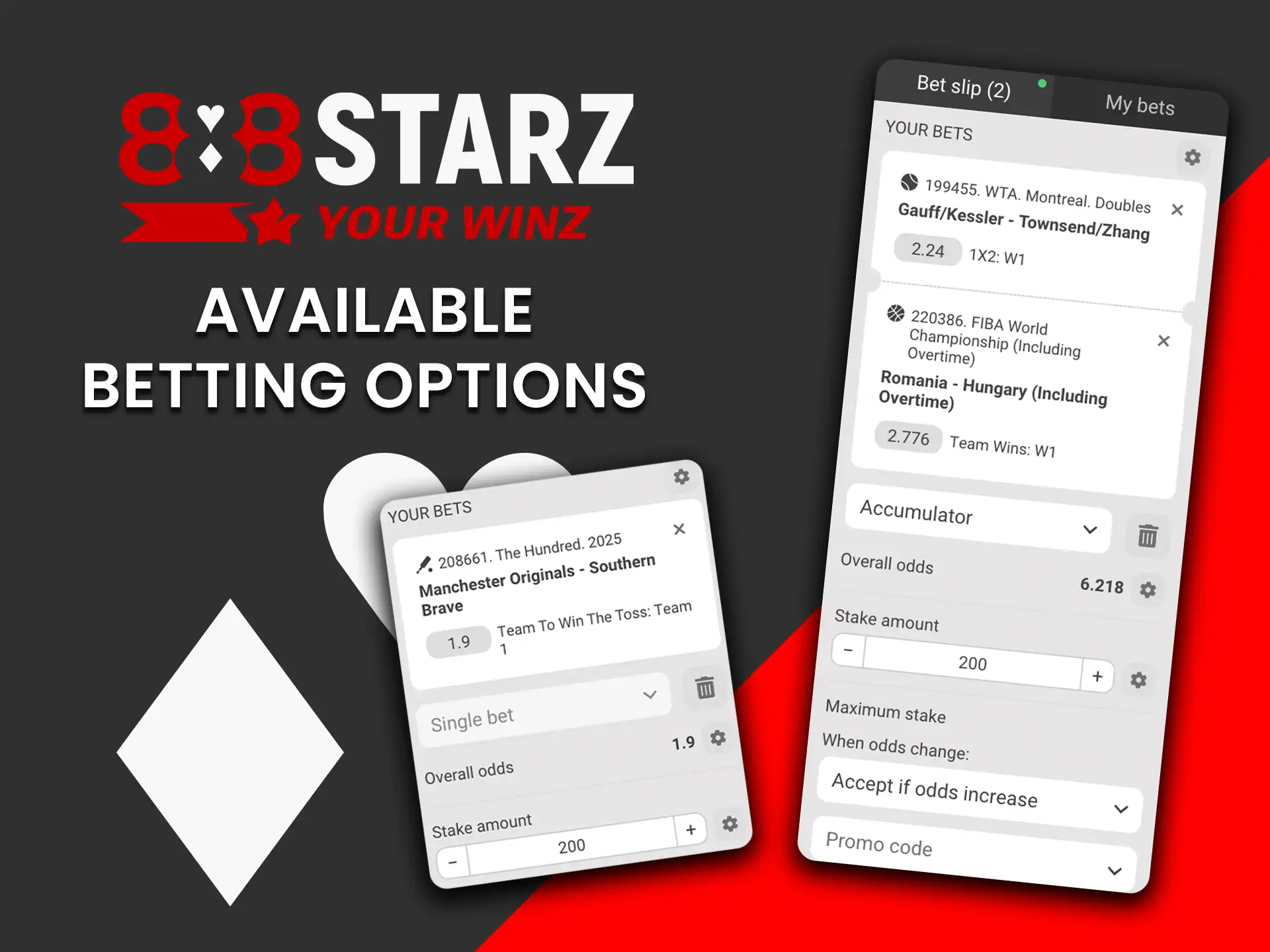 Learn all available betting options and start playing at 888Starz.