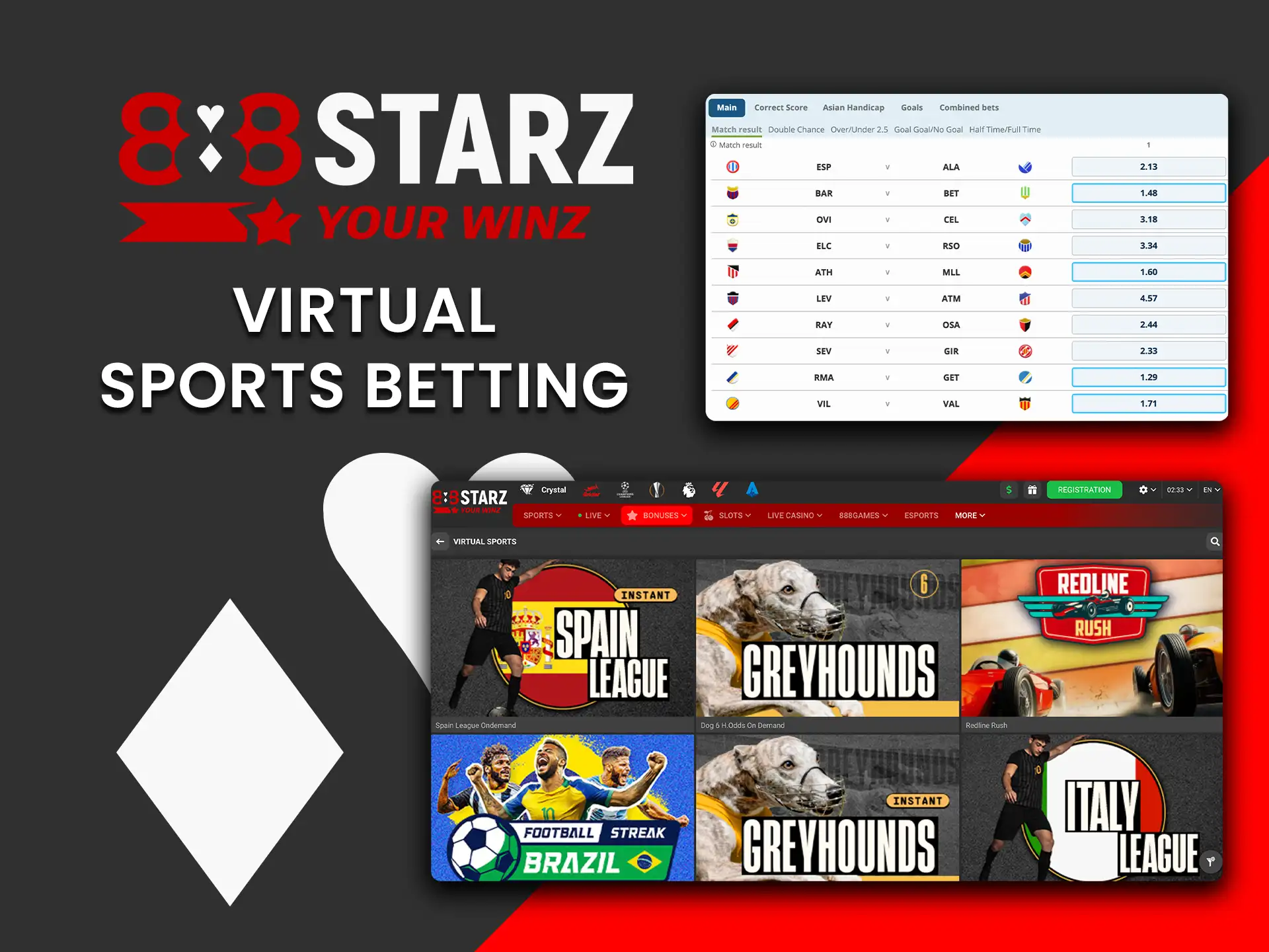 Explore virtual sports and win anytime at 888Starz.