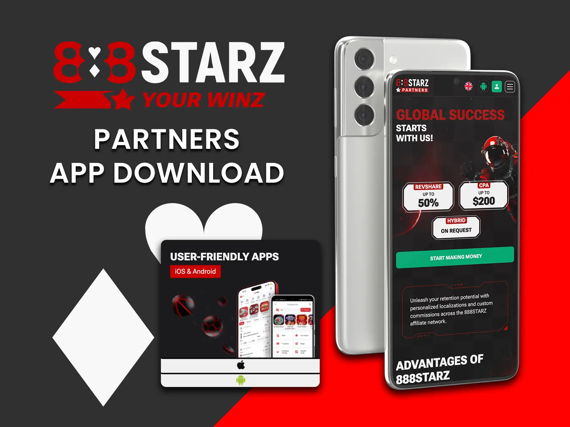 Download the 888Starz partners app and manage your stats on the go.