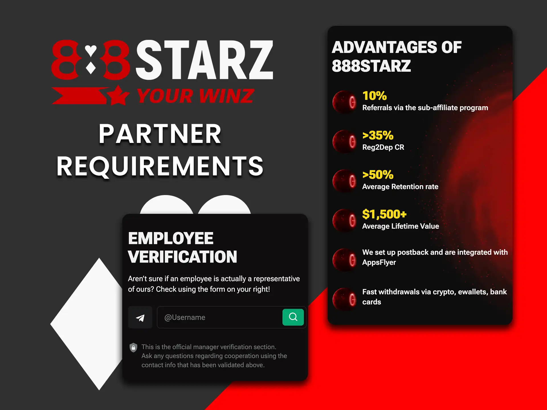 Meet the simple requirements to join the 888Starz partner program.