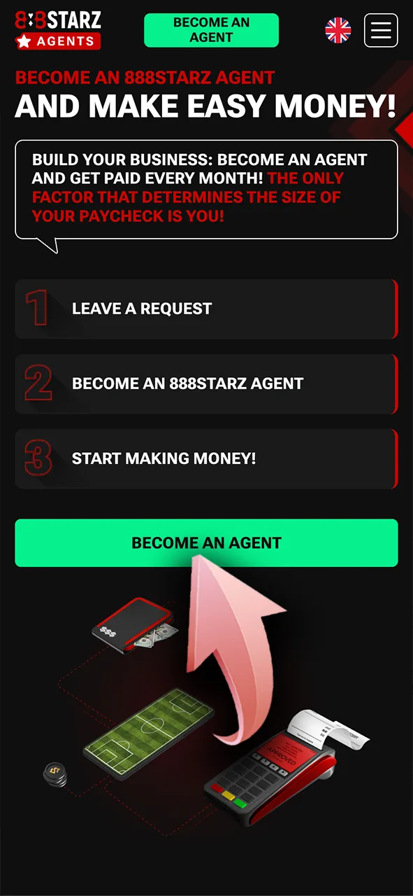 Begin the registration process to join 888Starz agents.