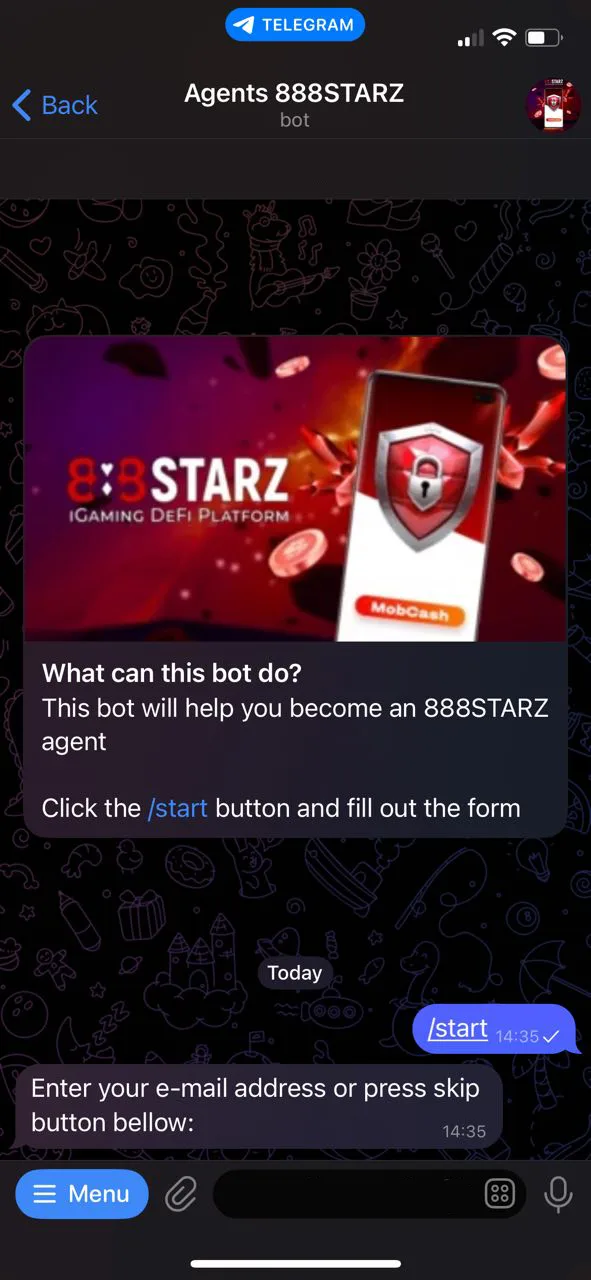 Fill in the 888Starz registration form in a few steps.