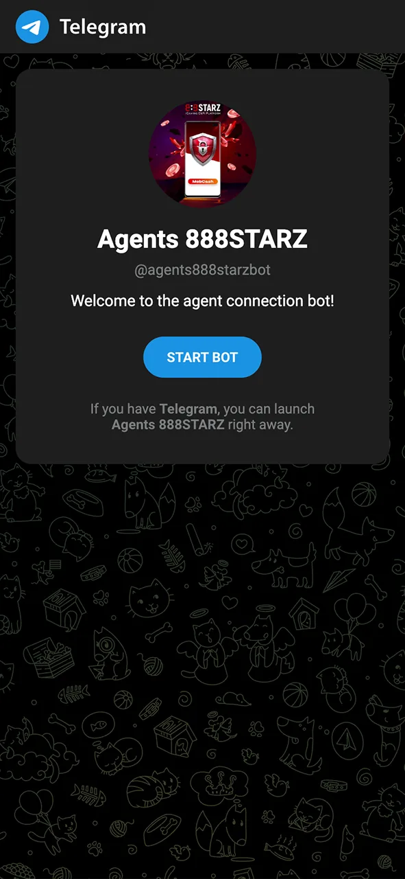 Open the 888Starz Telegram bot to register easily.