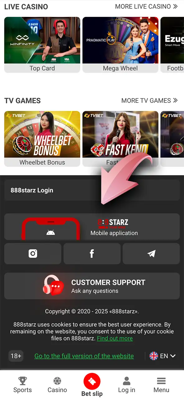 Go to the 888Starz app iOS download page.