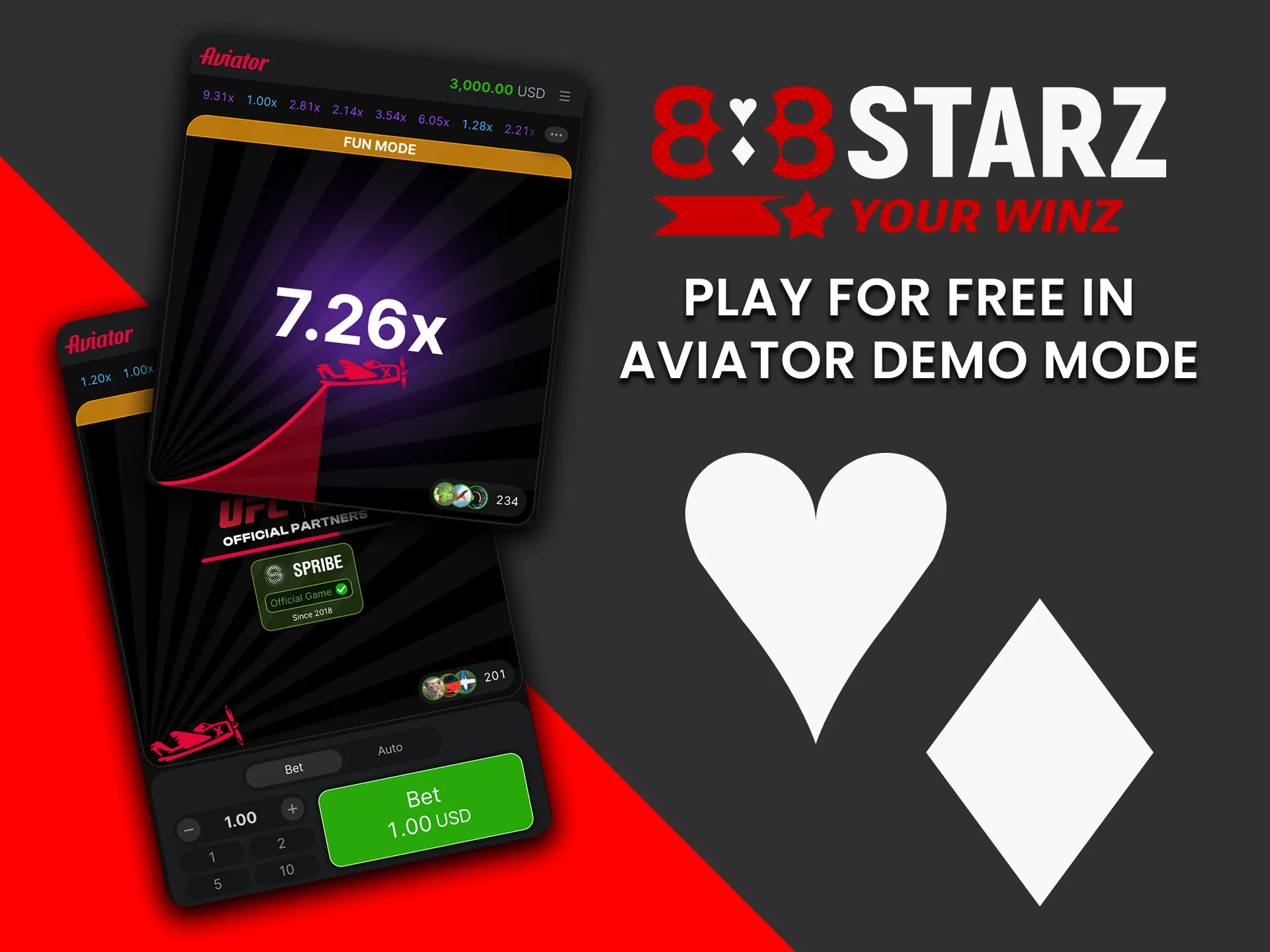 Try Aviator for free in demo mode only on 888Starz.