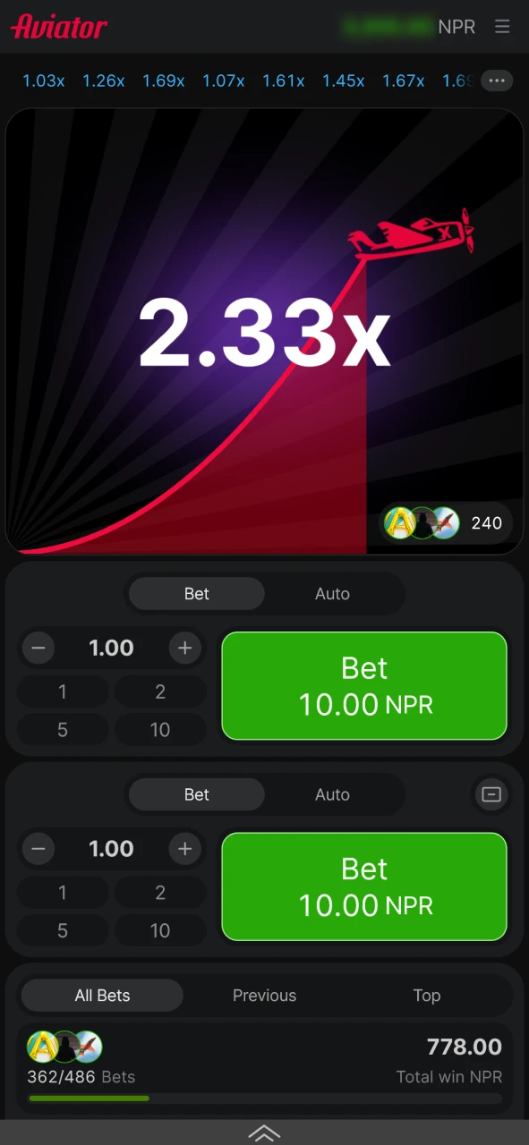 The interface of Aviator at 888Starz casino is optimized for simple and quick gameplay.