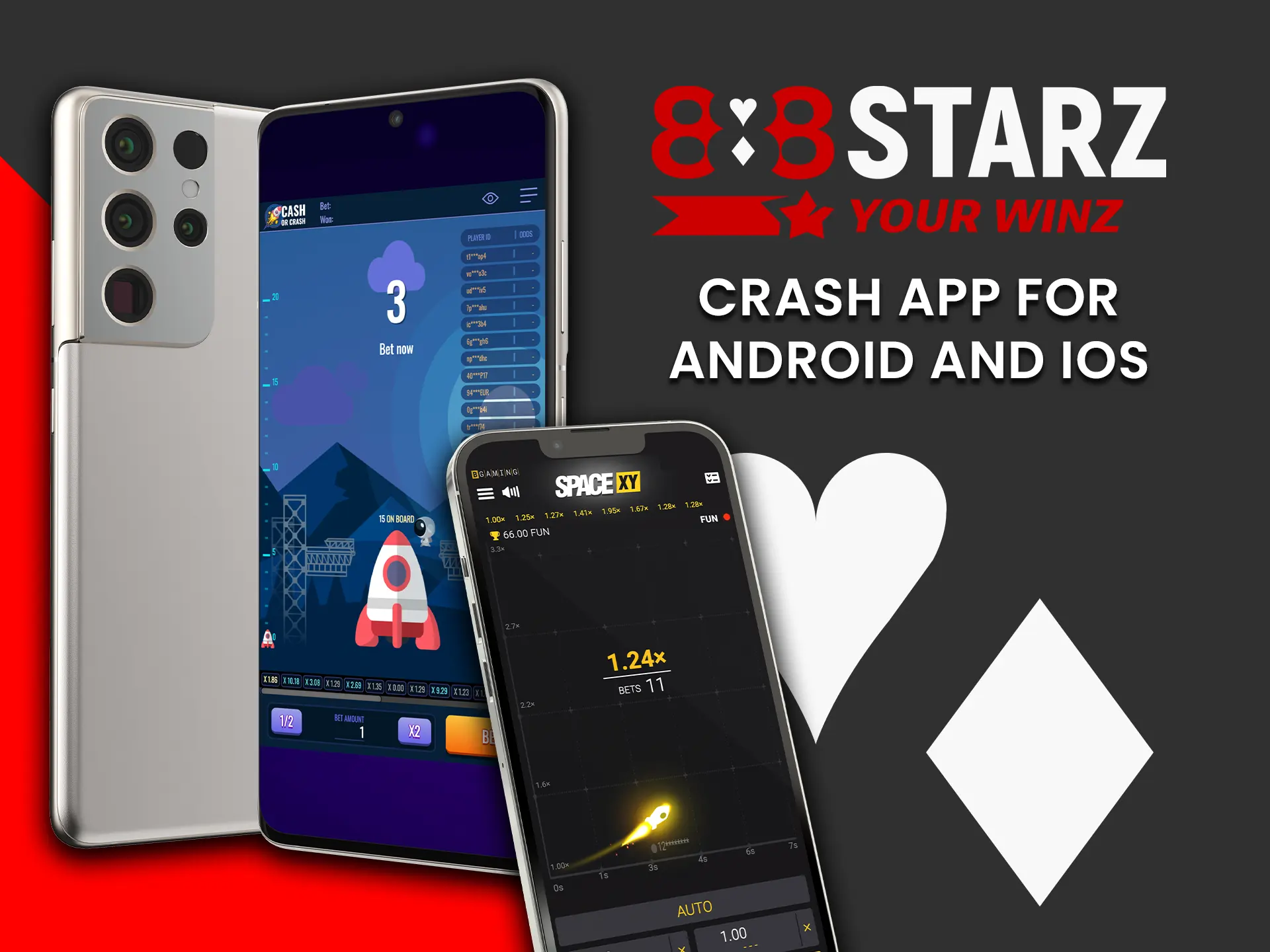 Download the 888Starz app for Android and iOS and play crash games.