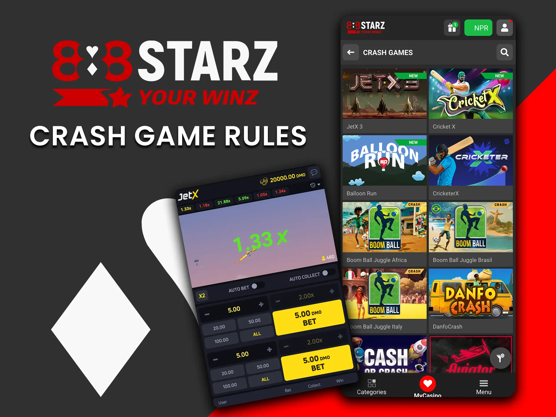 Learn the Crash game rules and win more with 888Starz.