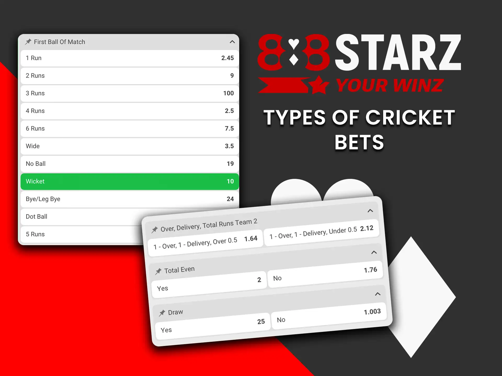 Discover all types of cricket bets available on 888Starz Nepal.