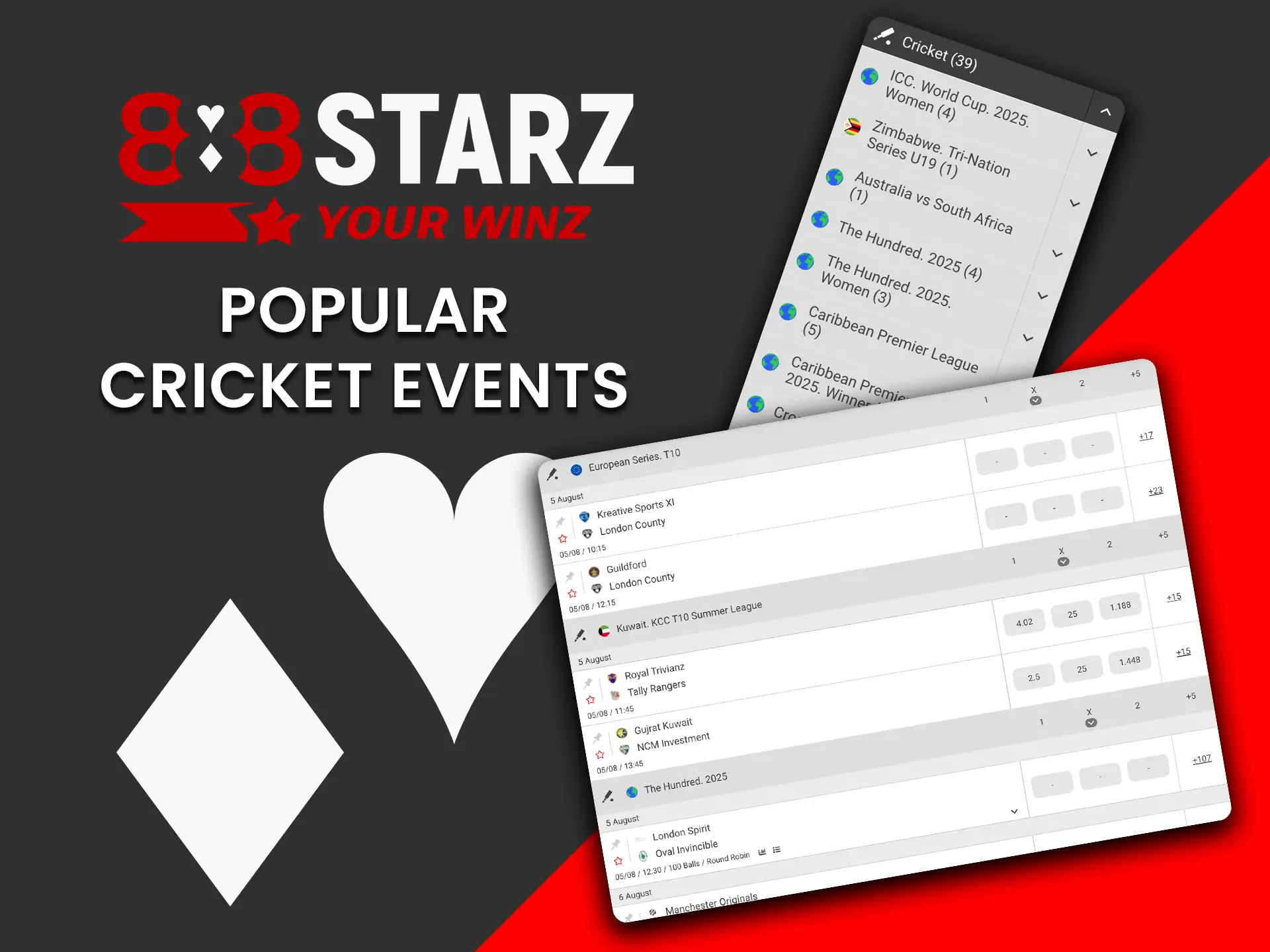Follow popular cricket events and never miss a chance to bet at 888Starz.