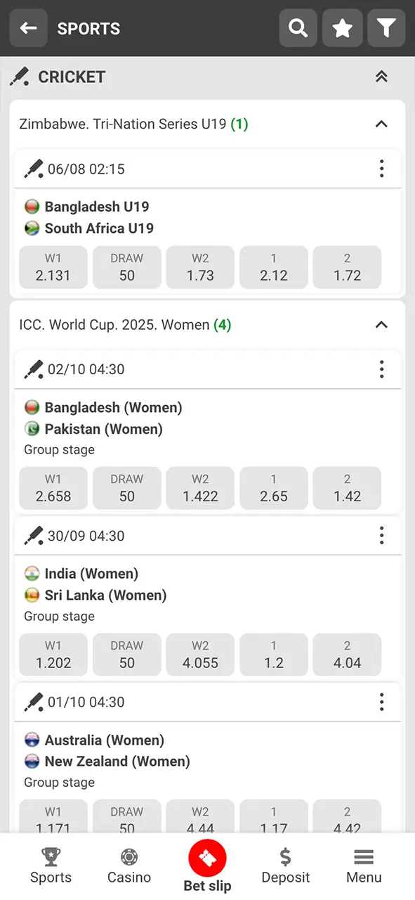 Explore thrilling cricket matches waiting for your bets on 888Starz.