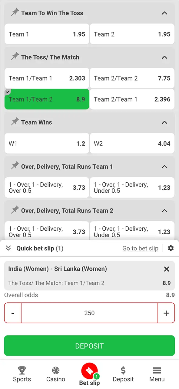 Set your stake and win with 888Starz cricket betting.