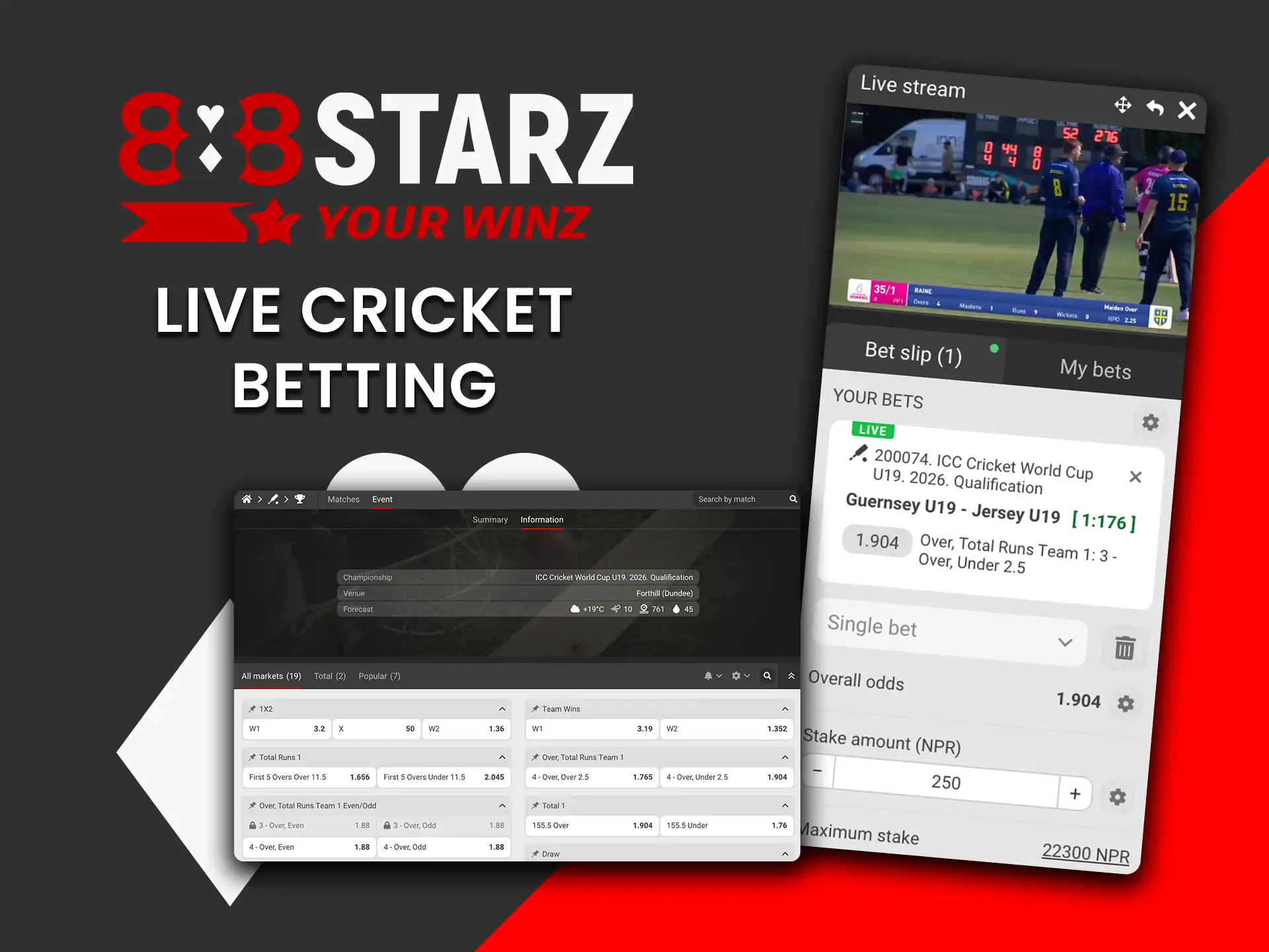Experience the excitement of live cricket betting on 888Starz.