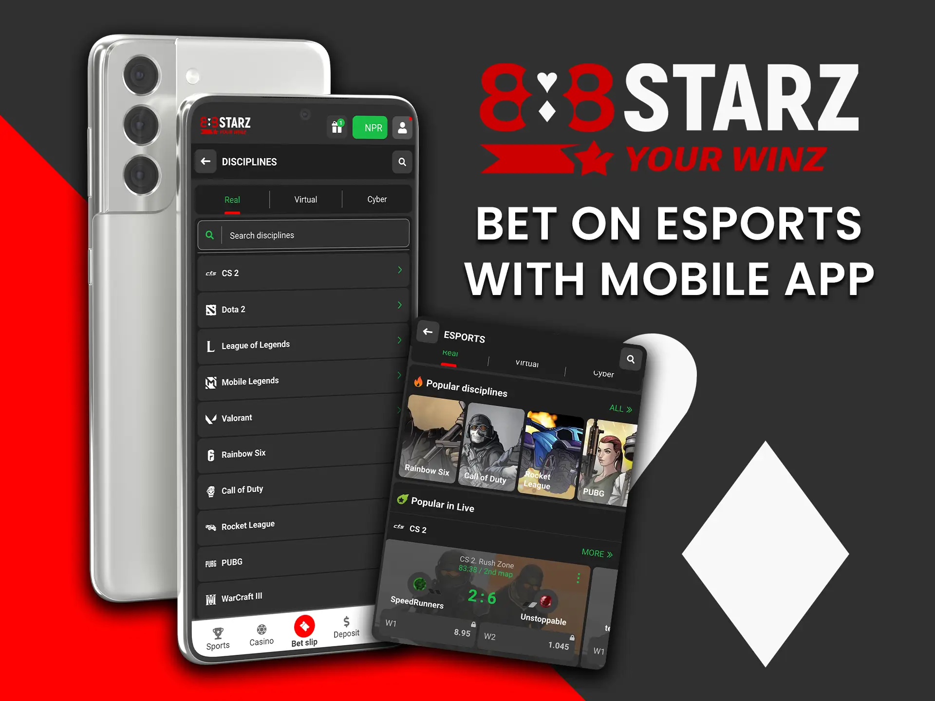 Bet on esports easily with the 888Starz mobile app.