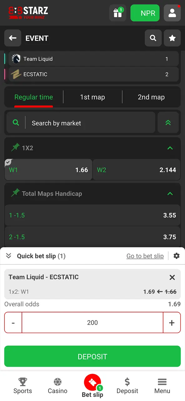 Place a bet on your favorite esports match at 888Starz and win big.
