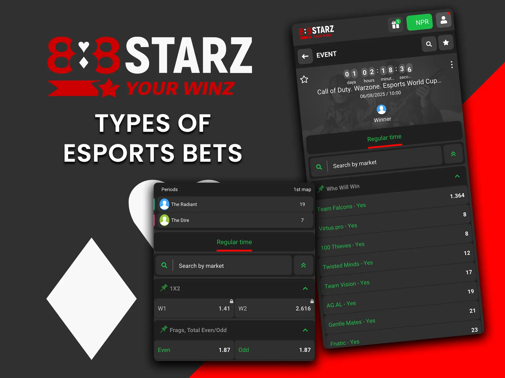 Discover the types of esports bets available at 888Starz Nepal.
