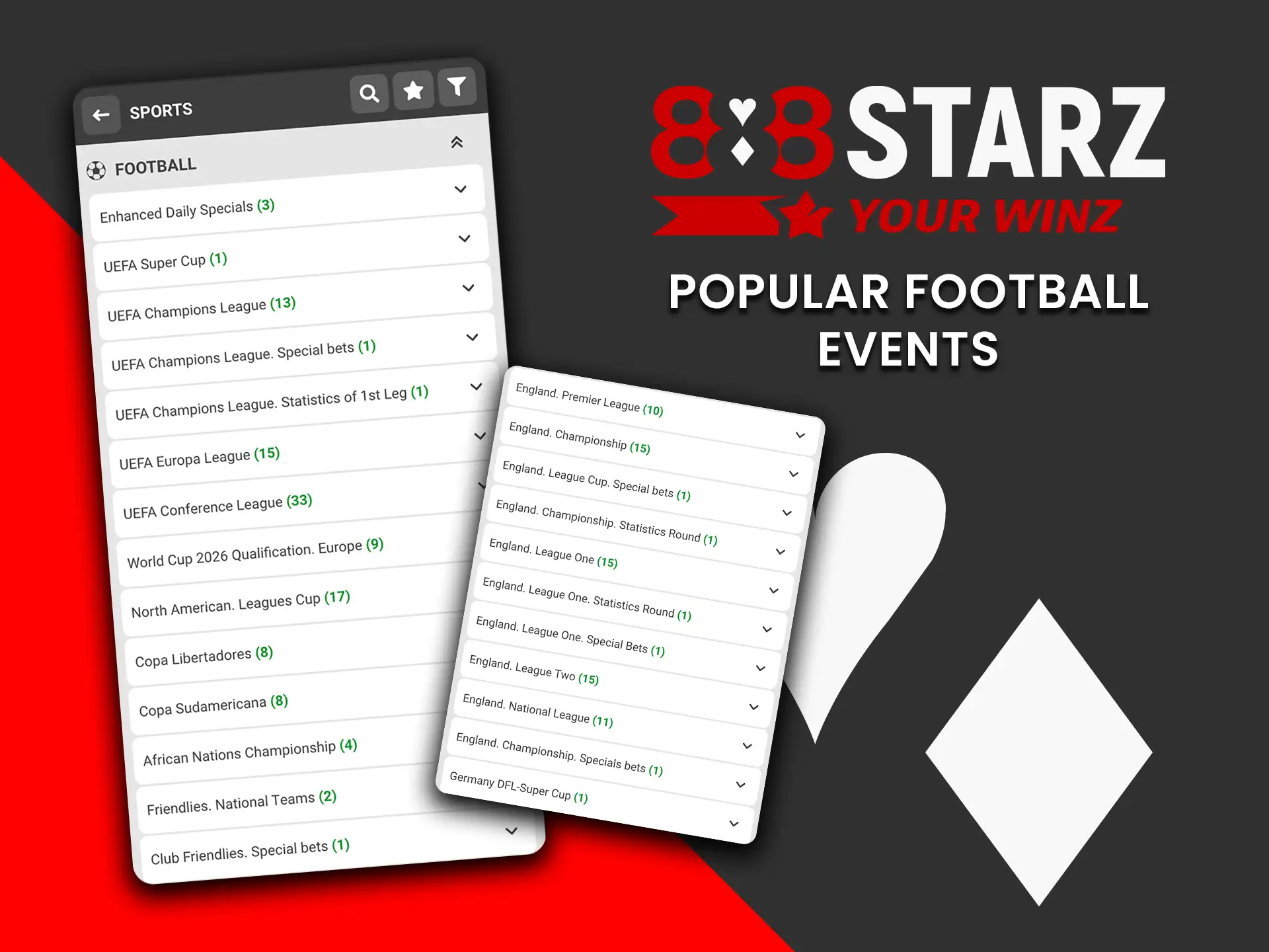 Discover popular football events to bet on at 888Starz.