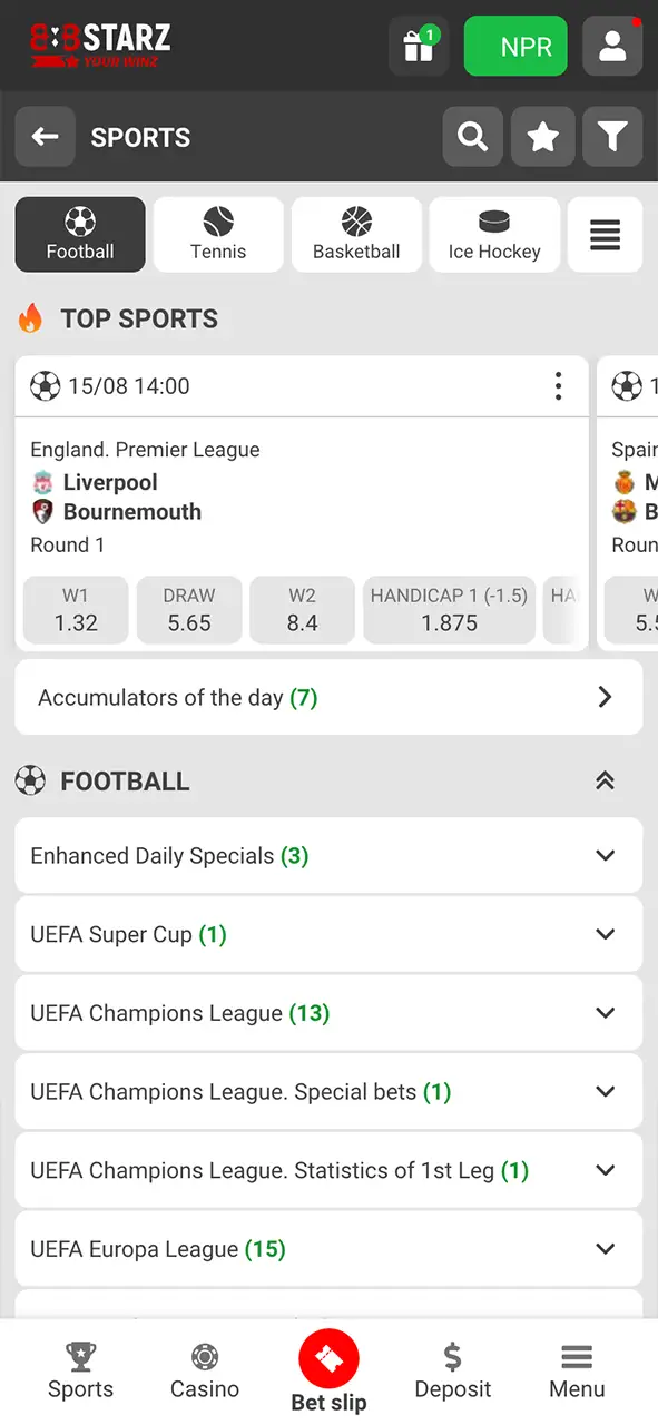 Access football matches and discover top events on 888Starz.