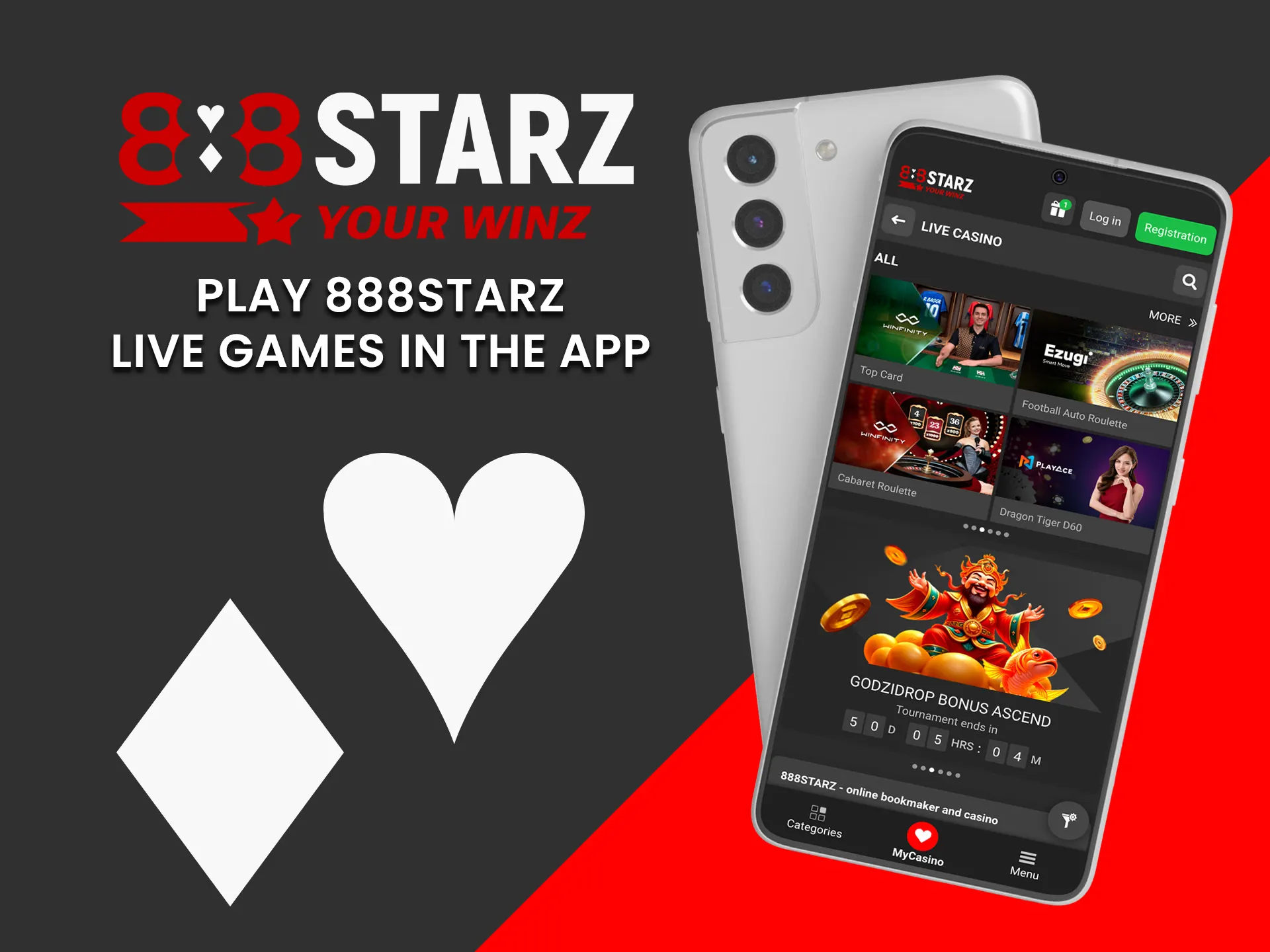 Play 888Starz live games anytime in the mobile app.