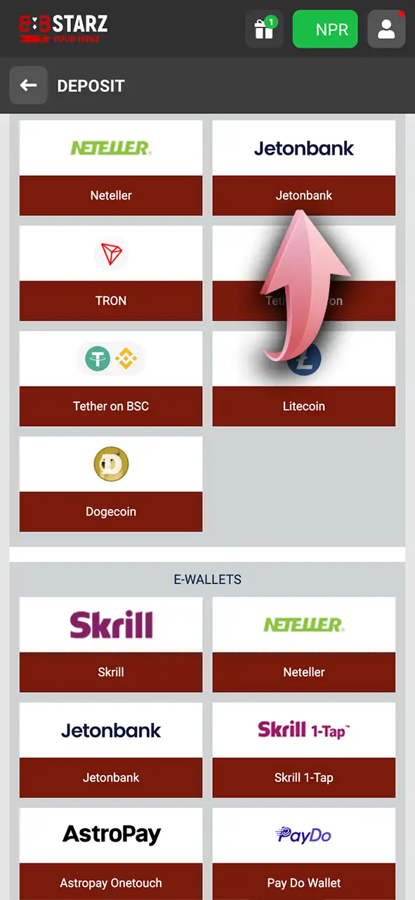 Choose a convenient payment method supported by 888Starz.
